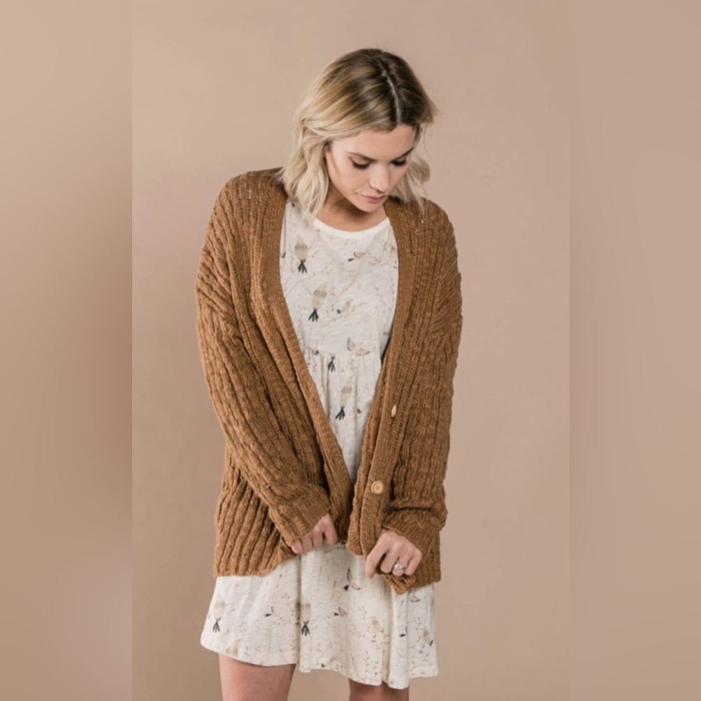 Rylee + Cru Brown Textured Cardigan